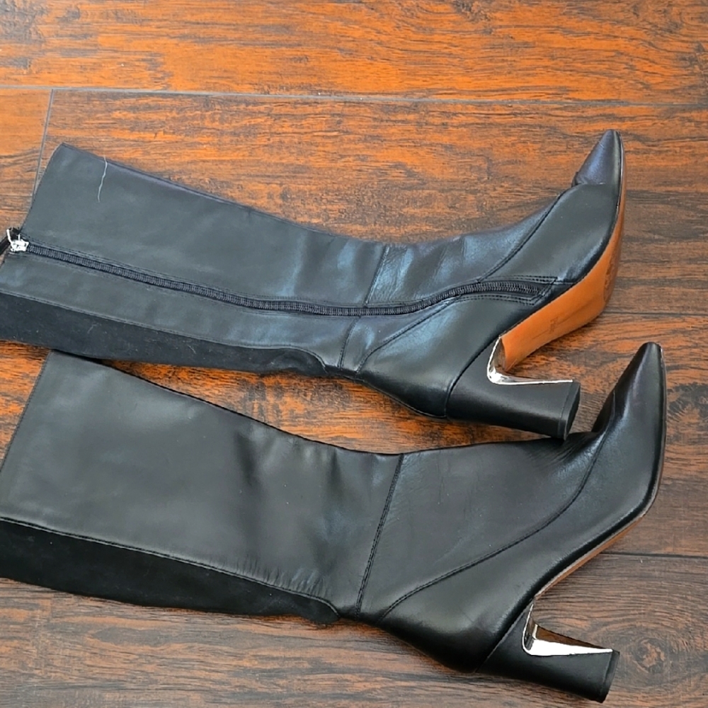 Paolo Black Leather Knee-High Boots size 10